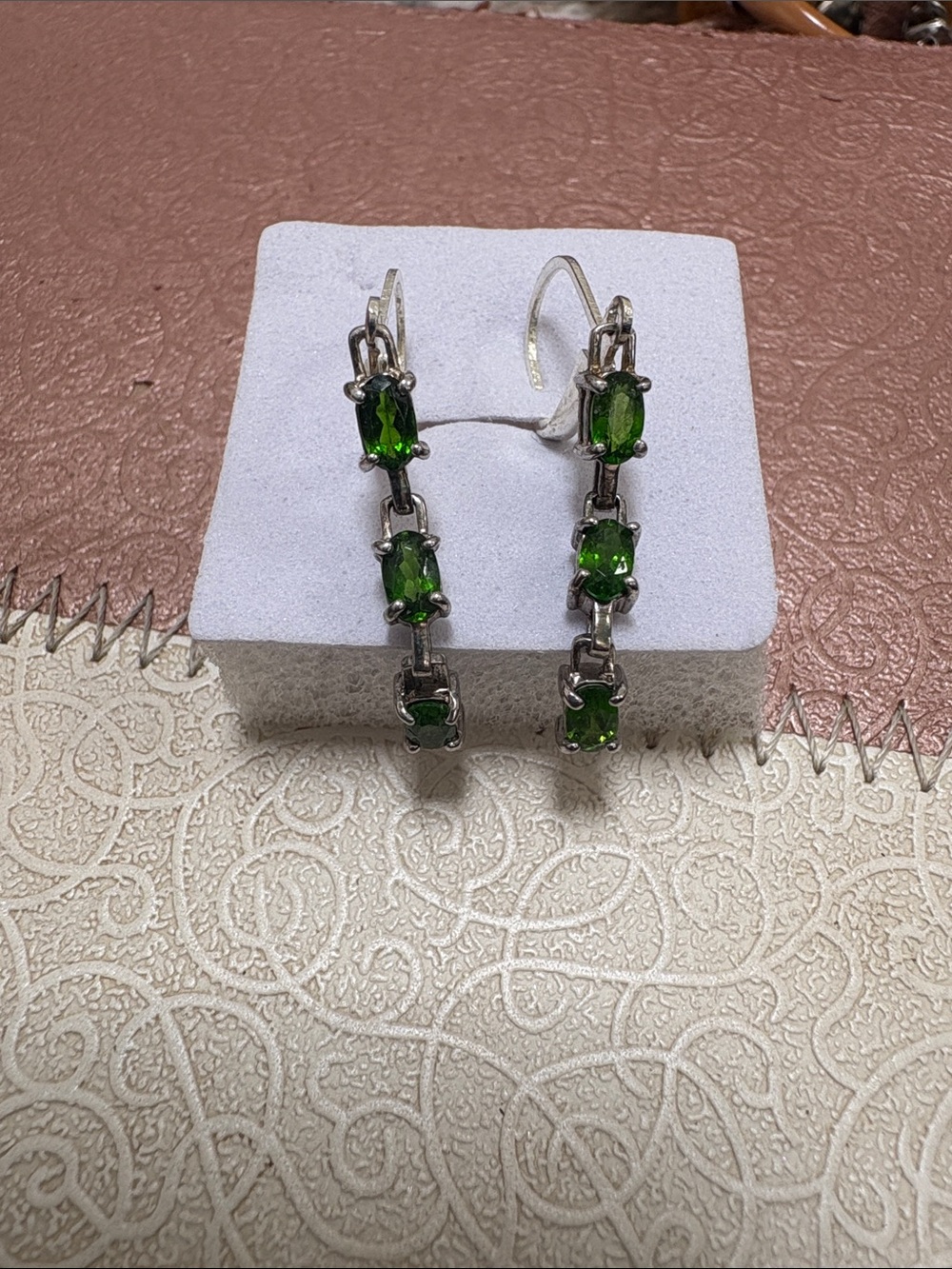 Dainty Sterling Silver Chromium Diopside Gemstone Linked Drop Earrings
